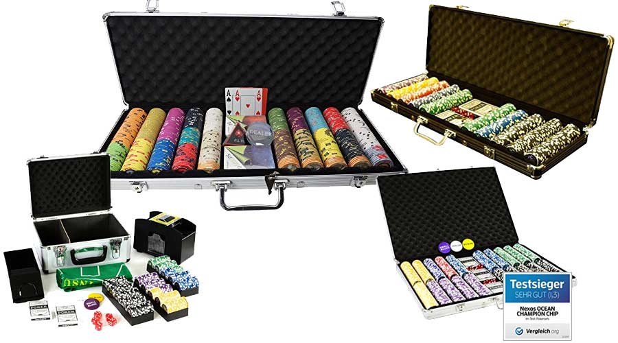 Pokerkoffer Alu Trolley mit 1000 abgerundeten Laser Pokerchips und Zubehör 